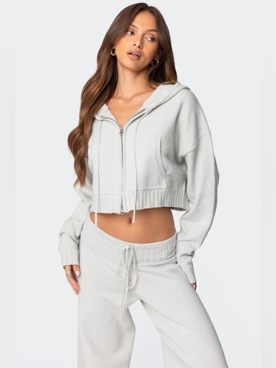 Edikted Tops - Edikted Russell Knit Hooded Cardigan Gray Cropped Zip Hoodie XS NWT